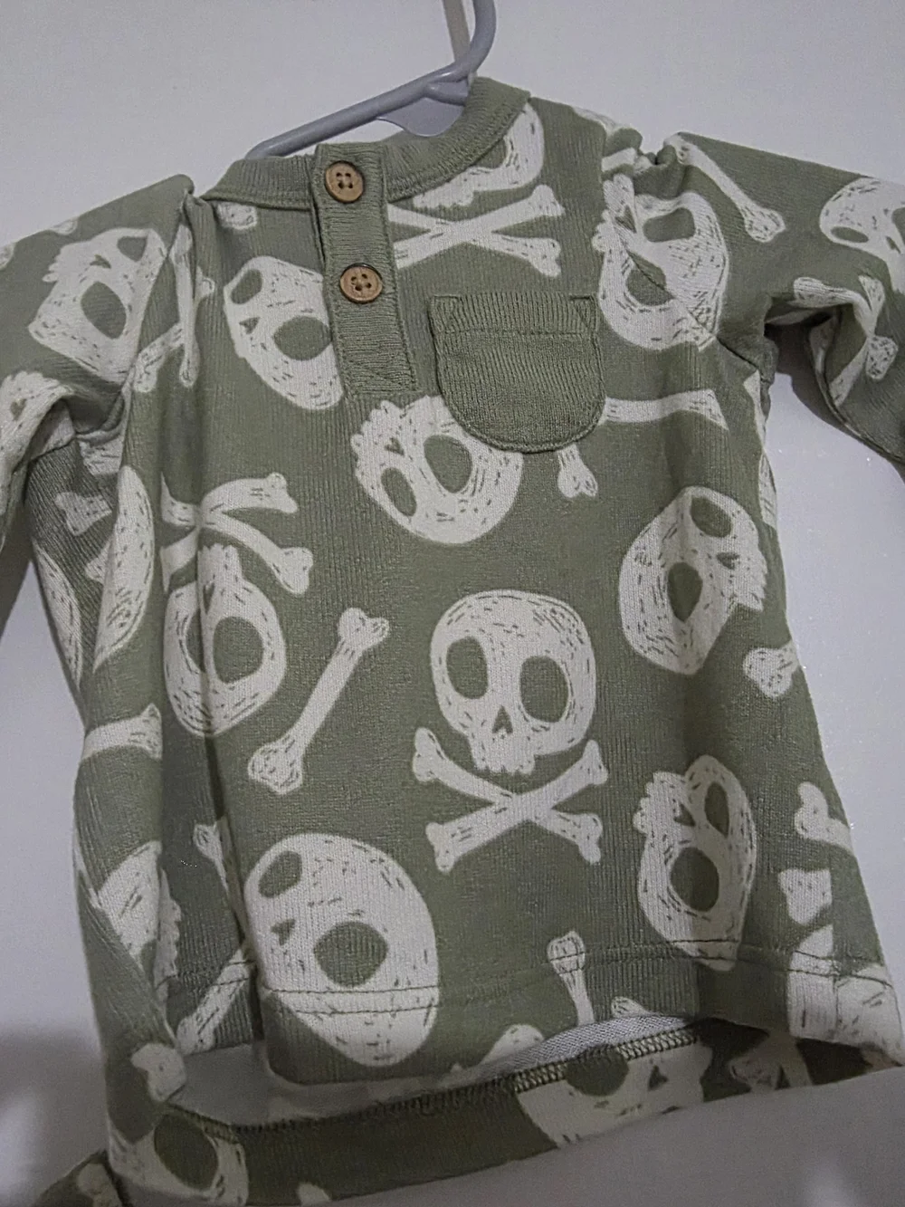Kids Olive Green Skull Print One-Piece Set 3m